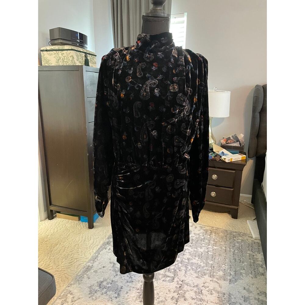Zara Black Velvet Paisley Open Back Ruched Midi Dress Size M - Picture 9 of 9